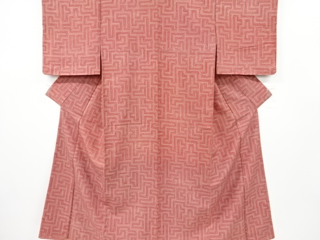 JAPANESE KIMONO / ANTIQUE KIMONO / SILK / TSUMUGI / GEOMETRIC